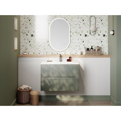 Unique Mueble de baño suspendido con lavabo encastrado - Estriado verde - 80 cm - PAVANI Unique Mueble de baño suspendido con lavabo encastrado - Estriado verde - 80 cm - PAVANI