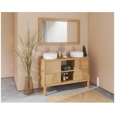 Unique Mueble de baño con patas de teca con lavabo redondo de cerámica sobre encimera - An. 120 cm - MATARAM Unique Mueble de baño con patas de teca con lavabo redondo de cerámica sobre encimera - An. 120 cm - MATARAM