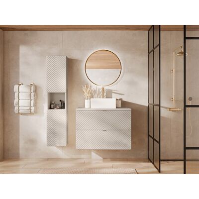 Unique Mueble de baño suspendido en espiga con lavabo sobre encimera cuadrado y columna - Beige - 80 cm - DORIONI Unique Mueble de baño suspendido en espiga con lavabo sobre encimera cuadrado y columna - Beige - 80 cm - DORIONI