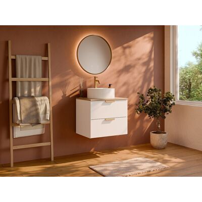 Unique Mueble de baño suspendido con lavabo sobre encimera redondo - Blanco - A60 cm - AVORELI Unique Mueble de baño suspendido con lavabo sobre encimera redondo - Blanco - A60 cm - AVORELI