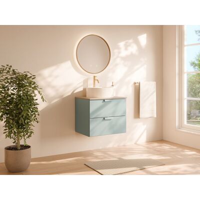 Unique Mueble de baño suspendido con lavabo sobre encimera redondo - Verde salvia - A60 cm - AVORELI Unique Mueble de baño suspendido con lavabo sobre encimera redondo - Verde salvia - A60 cm - AVORELI