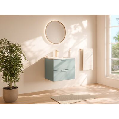 Unique Mueble de baño suspendido con lavabo encastrado - Verde salvia - A60 cm - AVORELI Unique Mueble de baño suspendido con lavabo encastrado - Verde salvia - A60 cm - AVORELI