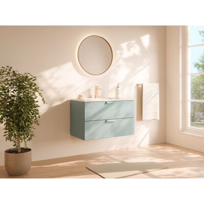 Unique Mueble de baño suspendido con lavabo encastrado - Verde salvia - A80 cm - AVORELI Unique Mueble de baño suspendido con lavabo encastrado - Verde salvia - A80 cm - AVORELI