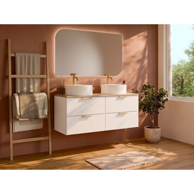 Unique Mueble lavabo suspendido con lavabo independiente redondo - Blanco - An. 120 cm AVORELI Unique Mueble lavabo suspendido con lavabo independiente redondo - Blanco - An. 120 cm AVORELI
