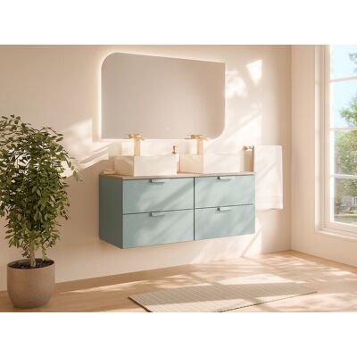Unique Mueble lavabo suspendido con lavabo independiente cuadrado - Verde almendra - An. 120 cm AVORELI Unique Mueble lavabo suspendido con lavabo independiente cuadrado - Verde almendra - An. 120 cm AVORELI