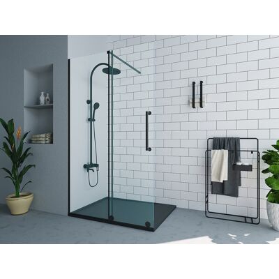 Unique Mampara de ducha italiana con puerta corredera de metal negro mate estilo industrial - 120 x 200 cm - YOREM Unique Mampara de ducha italiana con puerta corredera de metal negro mate estilo industrial - 120 x 200 cm - YOREM