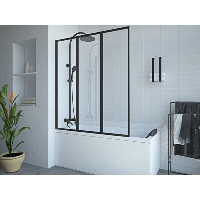 Unique Mampara para bañera plegable de metal negro mate estilo atelier - 120 x 140 cm - DISTRICT Unique Mampara para bañera plegable de metal negro mate estilo atelier - 120 x 140 cm - DISTRICT