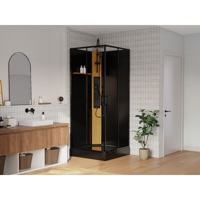 Vente-unique Cabina de ducha hidro-masaje cuadrada negra - 90x90x225 cm Vente-unique Cabina de ducha hidro-masaje cuadrada negra - 90x90x225 cm