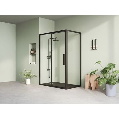 Unique Mampara de ducha con puerta pivotante negro mate estilo industrial - 140 x 80 x 195 cm - TORONI Unique Mampara de ducha con puerta pivotante negro mate estilo industrial - 140 x 80 x 195 cm - TORONI