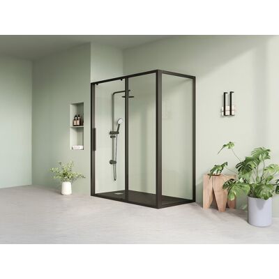 Unique Mampara de ducha con puerta corredera negro mate estilo industrial - 160 x 80 x 195 cm - TORONI Unique Mampara de ducha con puerta corredera negro mate estilo industrial - 160 x 80 x 195 cm - TORONI