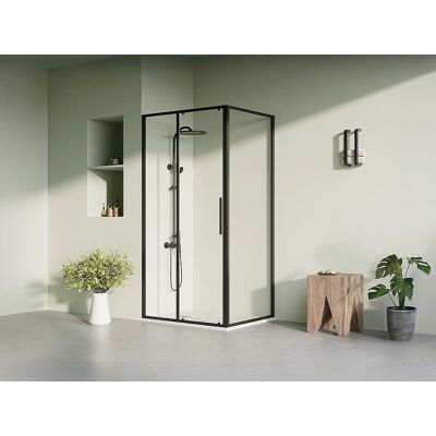 Unique Mampara de ducha con puerta corredera negro mate estilo industrial - 100 x 80 x 195 cm - TORONI Unique Mampara de ducha con puerta corredera negro mate estilo industrial - 100 x 80 x 195 cm - TORONI