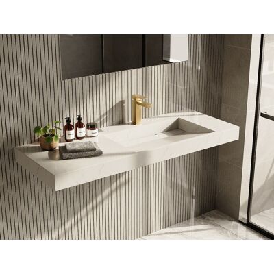 Unique Lavabo suspendido de superficie sólida efecto mármol blanco - 120 x 45 x 8 cm - OKAPA Unique Lavabo suspendido de superficie sólida efecto mármol blanco - 120 x 45 x 8 cm - OKAPA