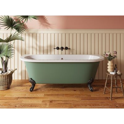 Unique Bañera semiexenta retro con patas de león negras - 170 x 74 x 62 cm - Acrílico - Verde mate - 190 L - SPARUS Unique Bañera semiexenta retro con patas de león negras - 170 x 74 x 62 cm - Acrílico - Verde mate - 190 L - SPARUS
