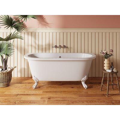 Unique Bañera semiexenta retro con patas de león blancas - 150 x 74 x 61 cm - Acrílico - Blanca - 154 L - SPARUS Unique Bañera semiexenta retro con patas de león blancas - 150 x 74 x 61 cm - Acrílico - Blanca - 154 L - SPARUS