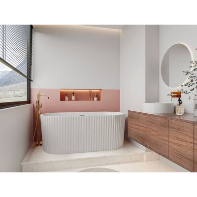 Unique Bañera exenta estriada - 150 x 75 x 58 cm - Acrílico - Blanco brillante - 220 L - ALIENA Unique Bañera exenta estriada - 150 x 75 x 58 cm - Acrílico - Blanco brillante - 220 L - ALIENA