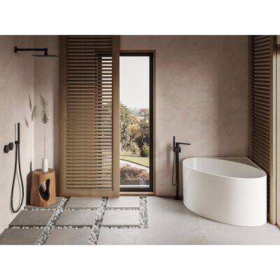 Vente-unique Bañera de esquina ovalada compacta - Blanco mate - 176L - 100x100x58cm Vente-unique Bañera de esquina ovalada compacta - Blanco mate - 176L - 100x100x58cm