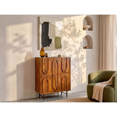 Unique Aparador alto con 4 puertas de madera de mango y metal negro - Natural - MIZORAM Unique Aparador alto con 4 puertas de madera de mango y metal negro - Natural - MIZORAM