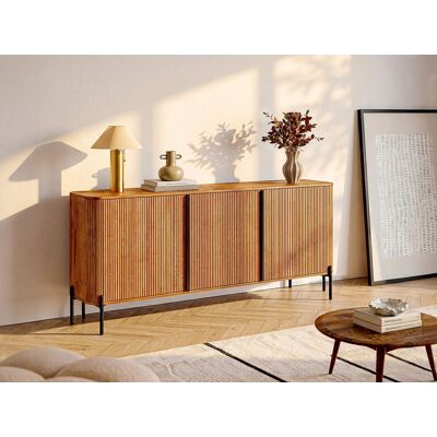 Unique Aparador con 3 puertas de madera de mango y metal - Natural y negro - BALIMELA Unique Aparador con 3 puertas de madera de mango y metal - Natural y negro - BALIMELA