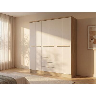 Unique Armario de 6 puertas y 3 cajones - An.180 cm - Color: Beige y natural - PEROLI Unique Armario de 6 puertas y 3 cajones - An.180 cm - Color: Beige y natural - PEROLI