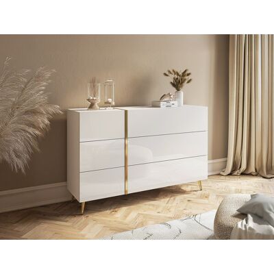 Unique Cómoda 6 cajones - Blanco brillante y dorado - MARZIALO Unique Cómoda 6 cajones - Blanco brillante y dorado - MARZIALO