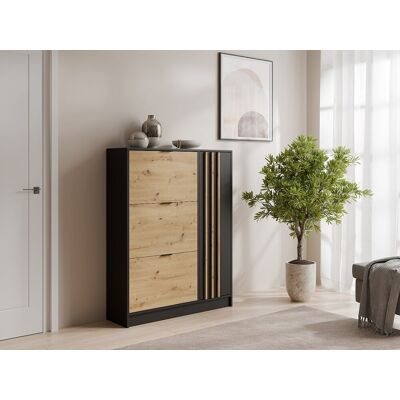 Unique Zapatero con 1 puerta y 3 compartimentos abatibles - Natural y negro - JANAKIA Unique Zapatero con 1 puerta y 3 compartimentos abatibles - Natural y negro - JANAKIA