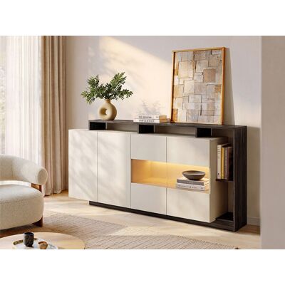 Unique Aparador 4 puertas y 4 huecos con LEDs - Beige y Natural oscuro - IDESIA Unique Aparador 4 puertas y 4 huecos con LEDs - Beige y Natural oscuro - IDESIA