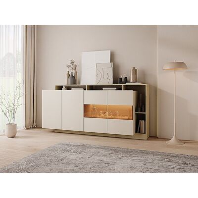 Unique Aparador 4 puertas y 4 huecos con LEDs - Beige y Natural claro - IDESIA Unique Aparador 4 puertas y 4 huecos con LEDs - Beige y Natural claro - IDESIA