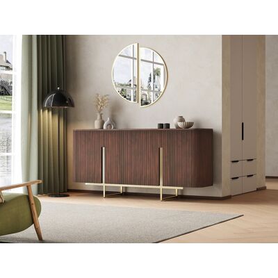 Unique Aparador con 4 puertas de madera de mango y metal dorado - Natural oscuro - DOLIYA de Maison Céphy Unique Aparador con 4 puertas de madera de mango y metal dorado - Natural oscuro - DOLIYA de Maison Céphy