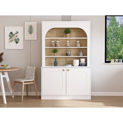Unique Aparador de cocina con 2 puertas y 4 huecos en MDF - Blanco y natural claro - ANZILA Unique Aparador de cocina con 2 puertas y 4 huecos en MDF - Blanco y natural claro - ANZILA