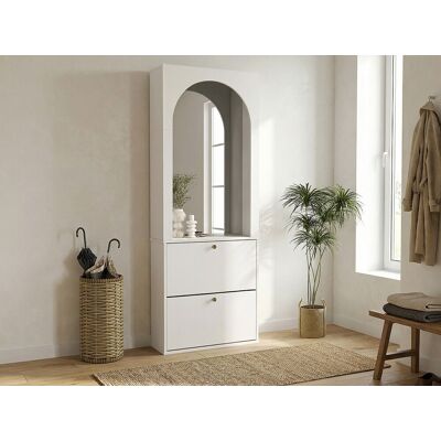 Unique Mueble zapatero con 2 compartimentos abatibles y 1 espejo - Blanco y dorado - CYMORA Unique Mueble zapatero con 2 compartimentos abatibles y 1 espejo - Blanco y dorado - CYMORA