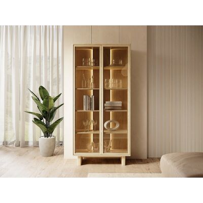 Unique Vitrina de 2 puertas con LEDs en MDF y cristal templado - Color natural claro TERLONA Unique Vitrina de 2 puertas con LEDs en MDF y cristal templado - Color natural claro TERLONA