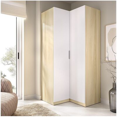 Unique Armario esquinero 2 puertas - An. 97 cm - Blanco y natural claro - KALONY Unique Armario esquinero 2 puertas - An. 97 cm - Blanco y natural claro - KALONY