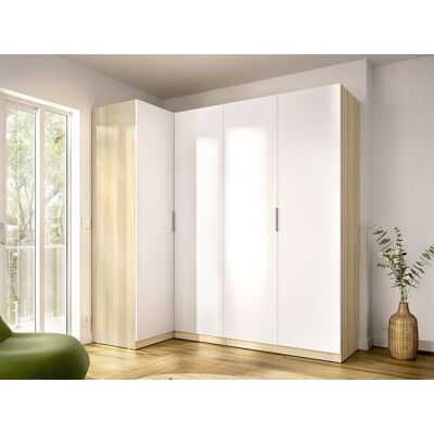 Unique Armario esquinero 4 puertas - An. 188cm - Blanco y natural claro - KALONY Unique Armario esquinero 4 puertas - An. 188cm - Blanco y natural claro - KALONY