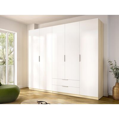 Unique Armario 5 puertas 2 cajones - An. 228cm - Blanco y natural claro - KALONY Unique Armario 5 puertas 2 cajones - An. 228cm - Blanco y natural claro - KALONY