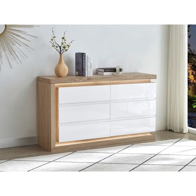 Unique Cómoda de 6 cajones - Con LEDs - MDF - Blanco lacado y natural - FLARANCIA Unique Cómoda de 6 cajones - Con LEDs - MDF - Blanco lacado y natural - FLARANCIA