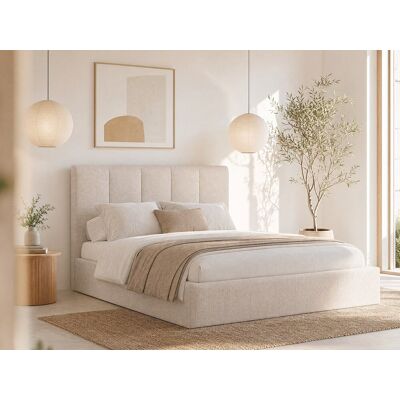 Unique Canapé abatible de 160 x 200 cm con cabecero con costuras verticales - Tela - Beige - KILACLO Unique Canapé abatible de 160 x 200 cm con cabecero con costuras verticales - Tela - Beige - KILACLO