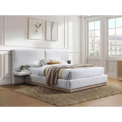Unique Cama con canapé abatible con mesitas de noche 160 x 200 cm - Tejido Texturizado - Beige - de Maison Céphy MORIVALO Unique Cama con canapé abatible con mesitas de noche 160 x 200 cm - Tejido Texturizado - Beige - de Maison Céphy MORIVALO