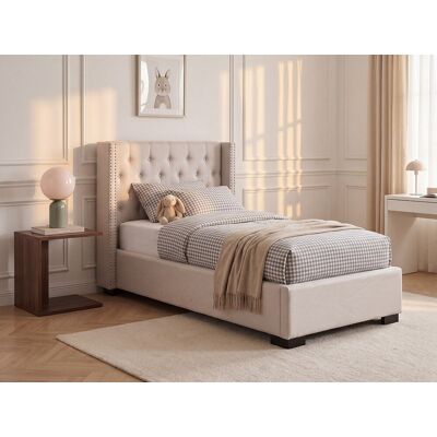 Unique Cama 90 x 200 cm con cabecero capitoné - Tela - Beige + Colchón - III MASSIMO Unique Cama 90 x 200 cm con cabecero capitoné - Tela - Beige + Colchón - III MASSIMO