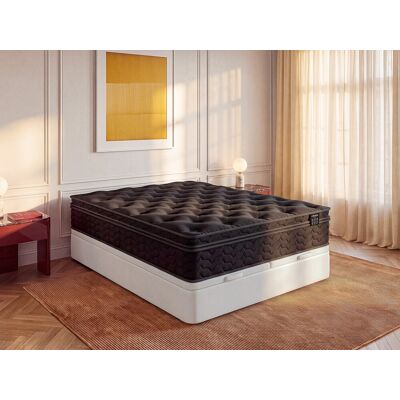 Unique Conjunto colchón y somier 180 x 200 cm - Somier canapé baúl blanco + colchón híbrido muelles ensacados, sobrecolchón integrado y tejido negro 30 cm de grosor - GAMIANI de YSMÉE Unique Conjunto colchón y somier 180 x 200 cm - Somier canapé baúl blanco + colchón híbrido muelles ensacados, sobrecolchón integrado y tejido negro 30 cm de grosor - GAMIANI de YSMÉE