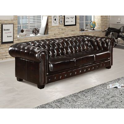 Unique Sofá Chesterfield 4 plazas, 100% piel de búfalo BRENTON Marrón con reflejos castaño Unique Sofá Chesterfield 4 plazas, 100% piel de búfalo BRENTON Marrón con reflejos castaño