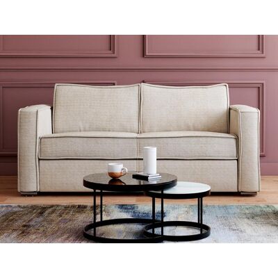 Unique Sofá cama de 3 plazas de apertura rápida de pana beige LORETO Unique Sofá cama de 3 plazas de apertura rápida de pana beige LORETO