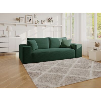 Unique Sofá cama de 3 plazas tipo italiano de pana color verde pino - Área de 140 cm - Colchón de 14 cm con memoria viscoelástica - AMELIA Unique Sofá cama de 3 plazas tipo italiano de pana color verde pino - Área de 140 cm - Colchón de 14 cm con memoria viscoelástica - AMELIA