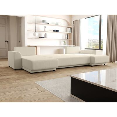 Unique Sofá rinconera panorámico de pana beige acanalado NESSARO Unique Sofá rinconera panorámico de pana beige acanalado NESSARO