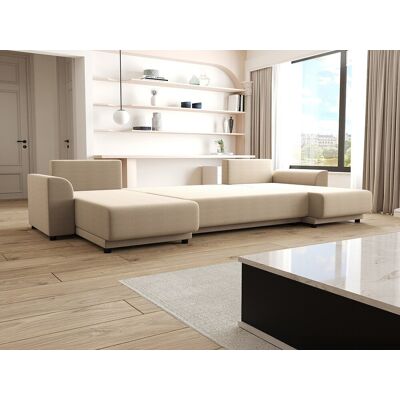 Unique Sofá rinconera panorámico de tela beige NESSARO Unique Sofá rinconera panorámico de tela beige NESSARO