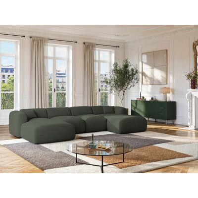 Maison Céphy POGNI - Sofá de esquina panorámico verde con funda removible Maison Céphy POGNI - Sofá de esquina panorámico verde con funda removible