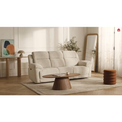 Unique Sofá reclinable eléctrico de 3 plazas con mesa de tela de color beige KELUNO Unique Sofá reclinable eléctrico de 3 plazas con mesa de tela de color beige KELUNO