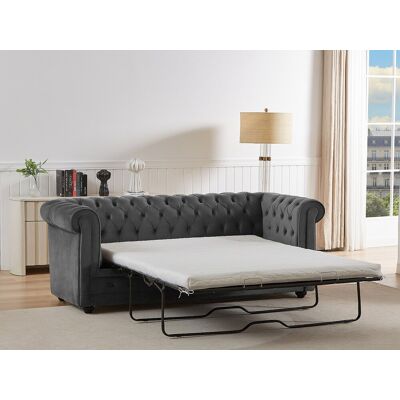 Unique Sofá cama de 3 plazas de terciopelo gris antracita CHESTERFIELD Unique Sofá cama de 3 plazas de terciopelo gris antracita CHESTERFIELD