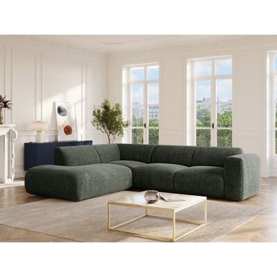 Unique Gran sofá rinconera izquierda con respaldo chaise longue en tela jaspeada verde POGNI de Maison Céphy Unique Gran sofá rinconera izquierda con respaldo chaise longue en tela jaspeada verde POGNI de Maison Céphy