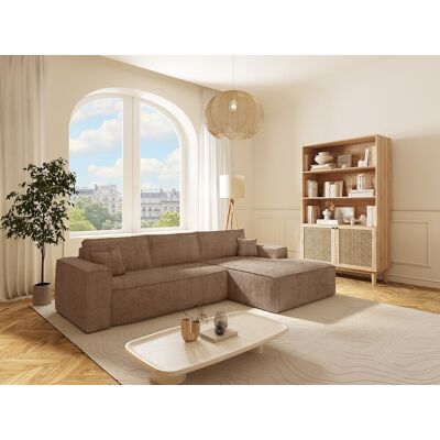 Unique Sofá cama rinconera derecha exprés de pana topo - Cama de 140 cm - Colchón de 13 cm viscoelástico - AMELIA Unique Sofá cama rinconera derecha exprés de pana topo - Cama de 140 cm - Colchón de 13 cm viscoelástico - AMELIA