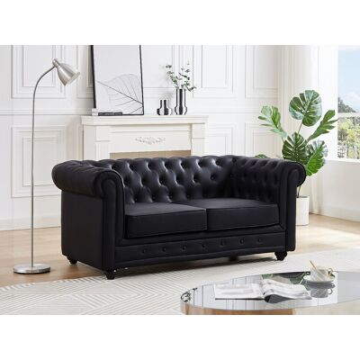 Unique Sofá de 2 plazas de piel sintética negro CHESTERFIELD Unique Sofá de 2 plazas de piel sintética negro CHESTERFIELD